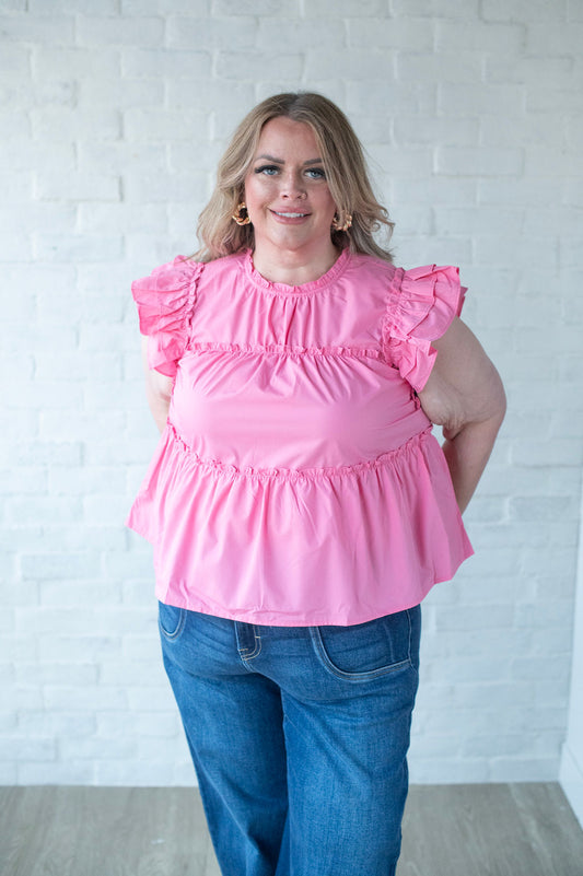 Bubble Gum Pink Flutter Tiered Top
