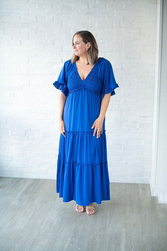 Blue Smocked Maxi Dress