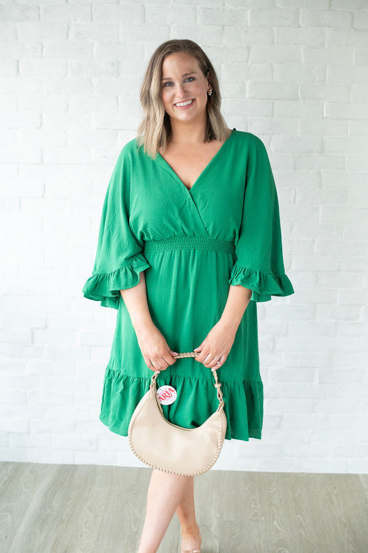 Green Ruffle Sleeve Dress