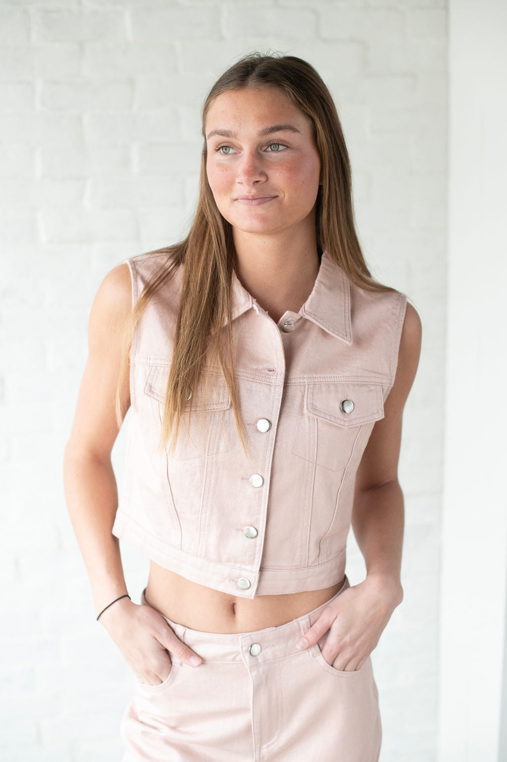 Mauve Shimmer Cropped Vest