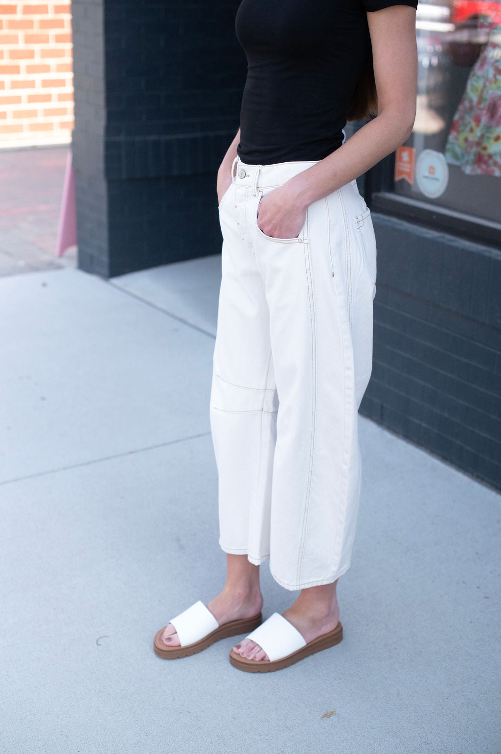Cream Barrel Leg Jeans