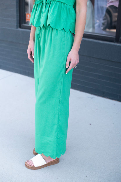 Green Scalloped Trouser Pants