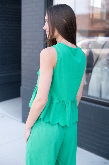 Green Bow Scalloped Blouse