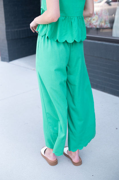 Green Scalloped Trouser Pants