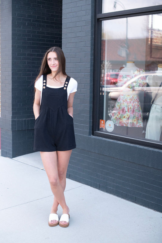Black Linen Adjustable Romper
