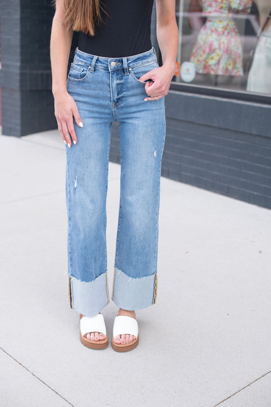 Risen High Rise Wide Cuffed Jeans