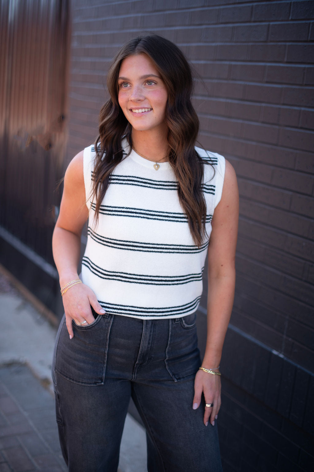 B+W Stripe Muscle Tank