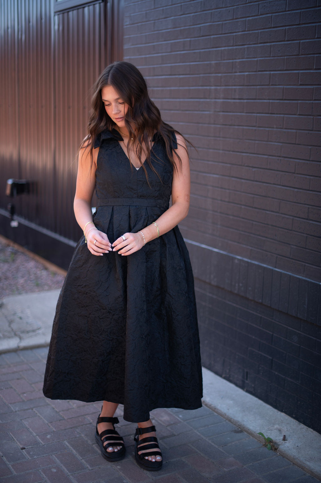 Black V Neck Classy Midi Dress