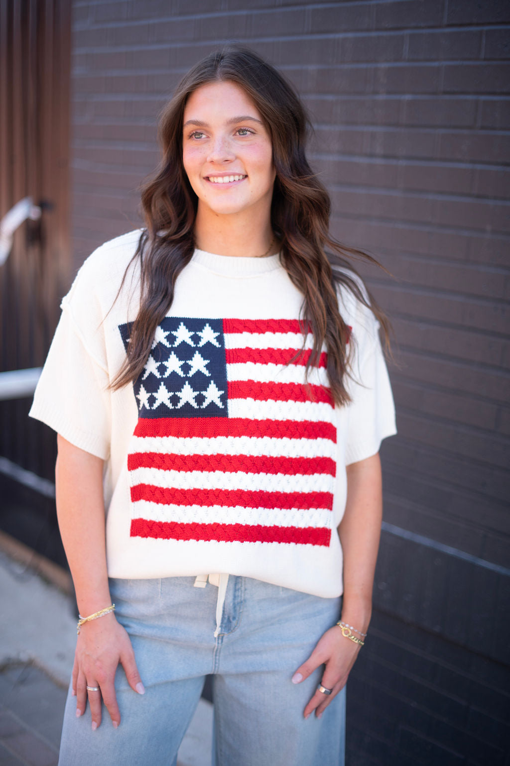 American Flag Cream SS Sweater