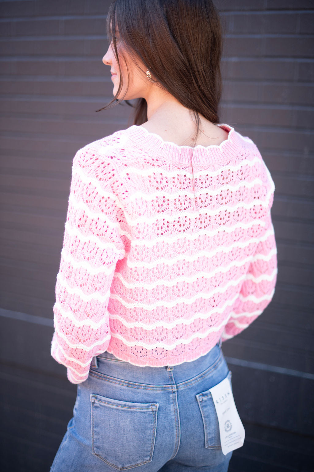 Pink + White Stripe Crochet Cardigan
