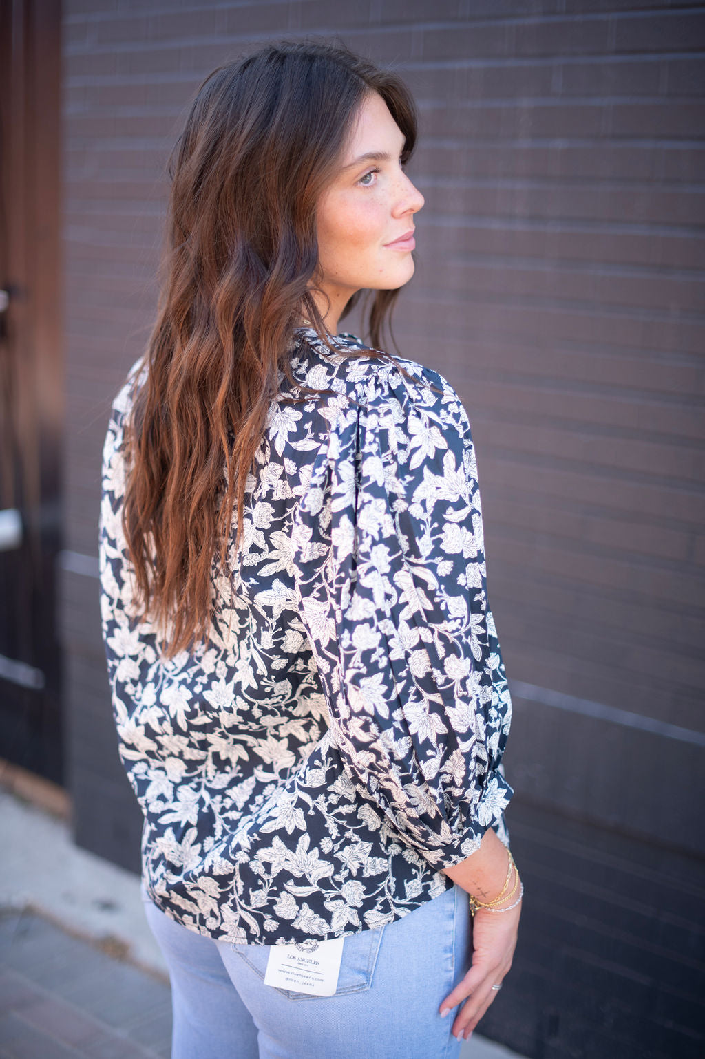 Navy Floral 3/4 Sleeve Blouse
