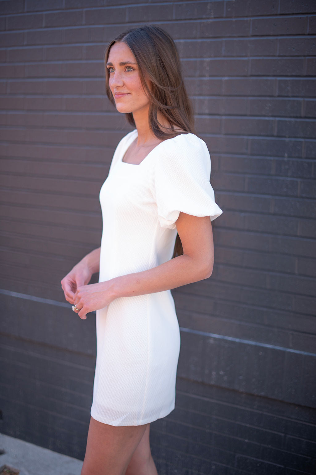White Puff Sleeve Mini Dress