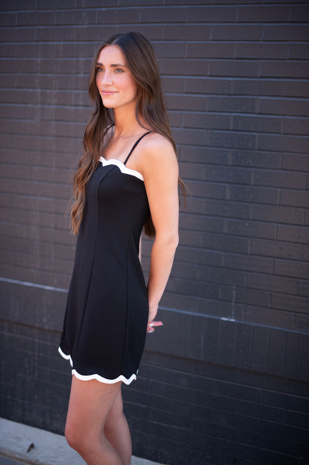 Black + White Scallop Cami Mini Dress