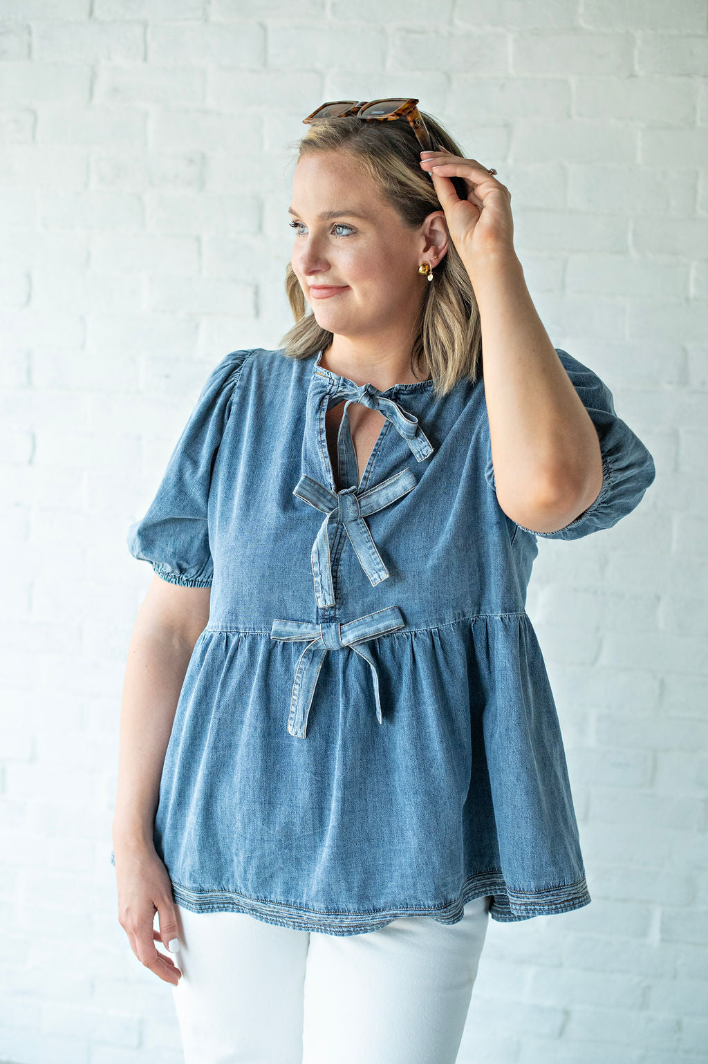 Denim Blue Bow Blouse