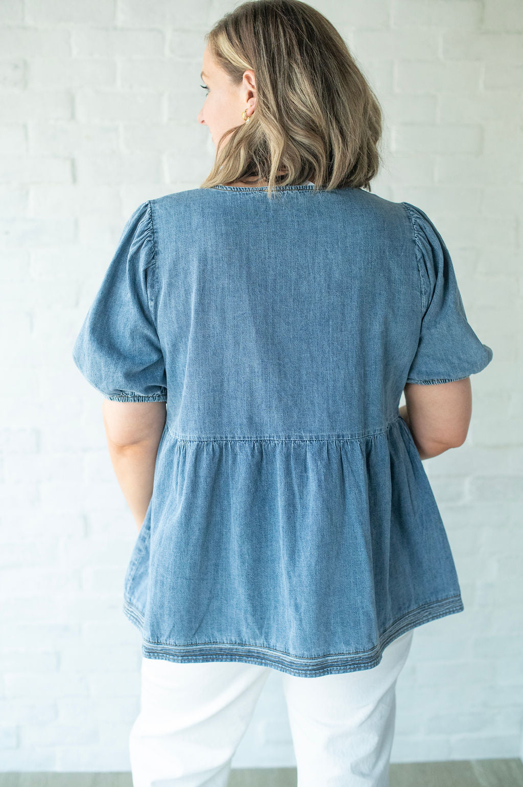 Denim Blue Bow Blouse