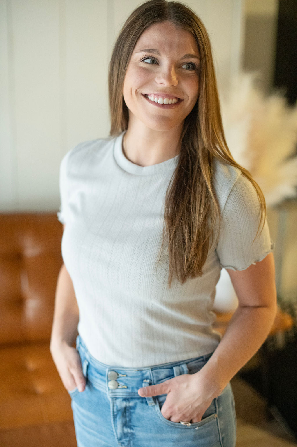 Gray Lettuce Scalloped Tee