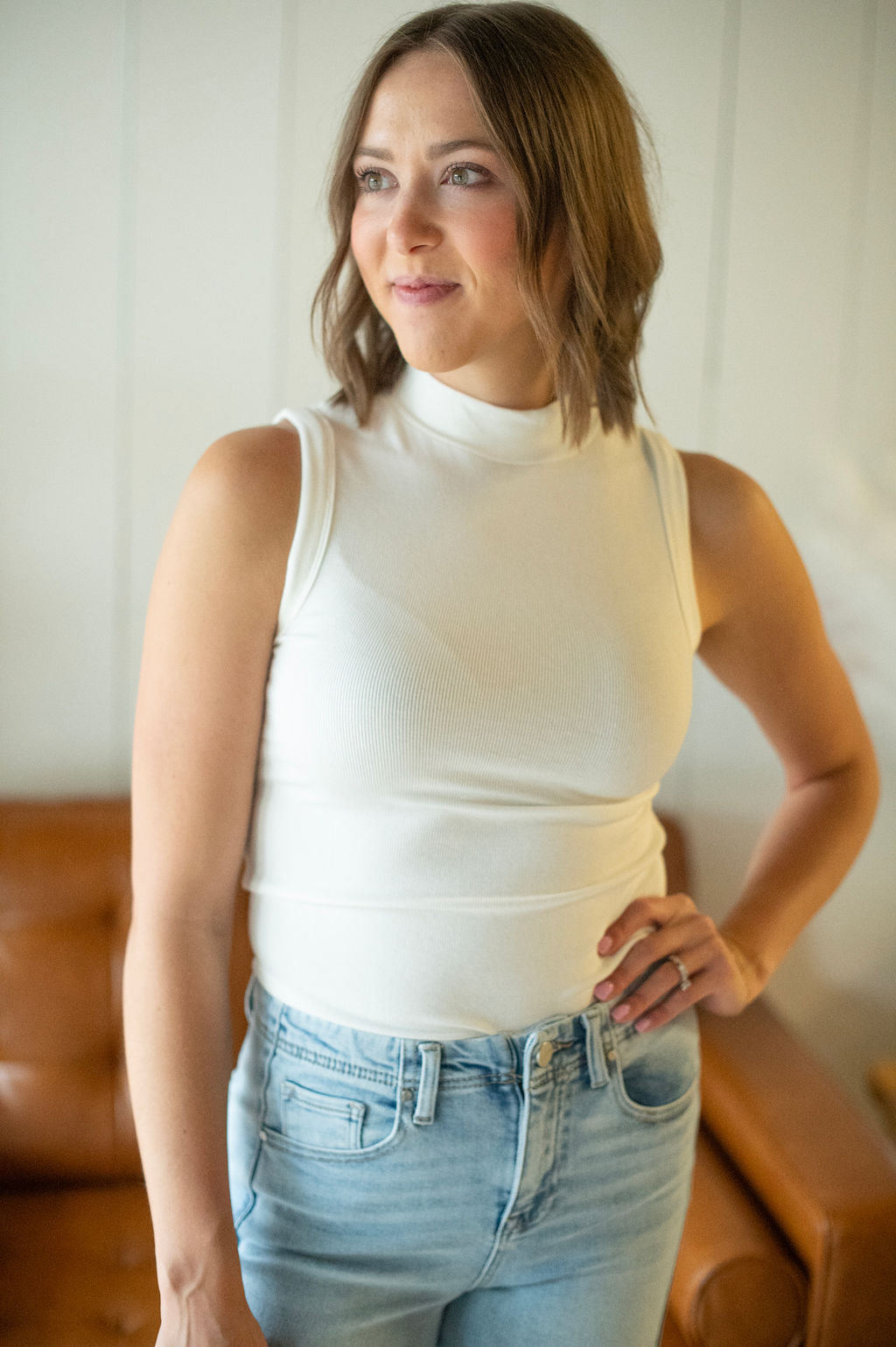 Mock Neck Knit Tank Assort Colors