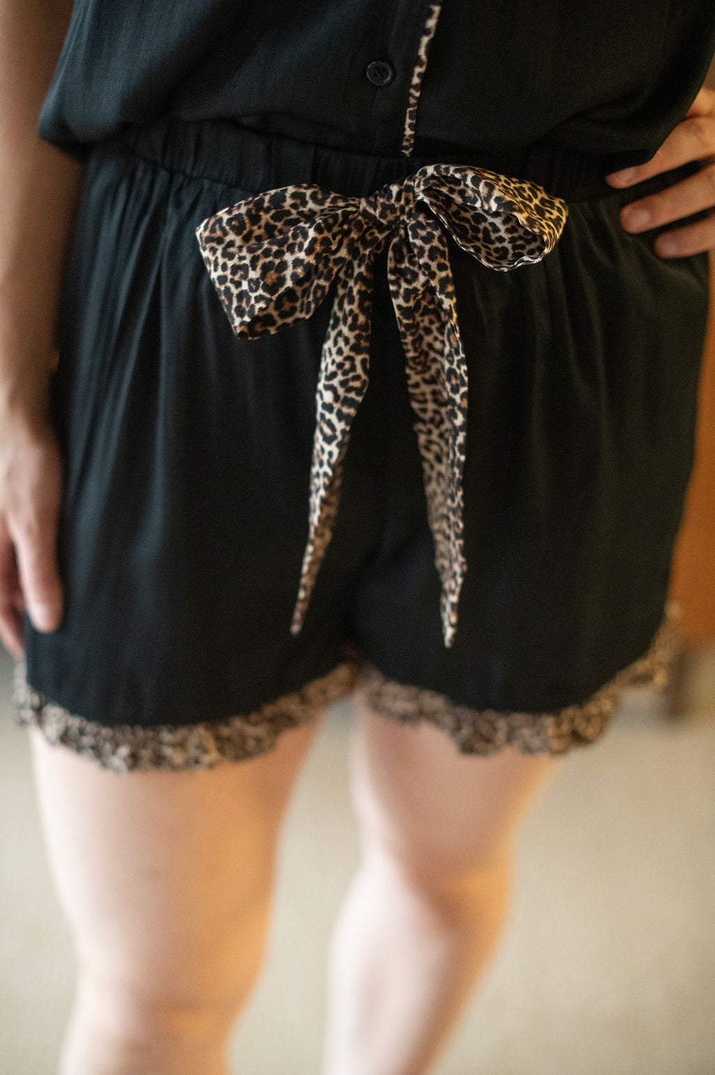 Black + Leopard Trim PJ Set