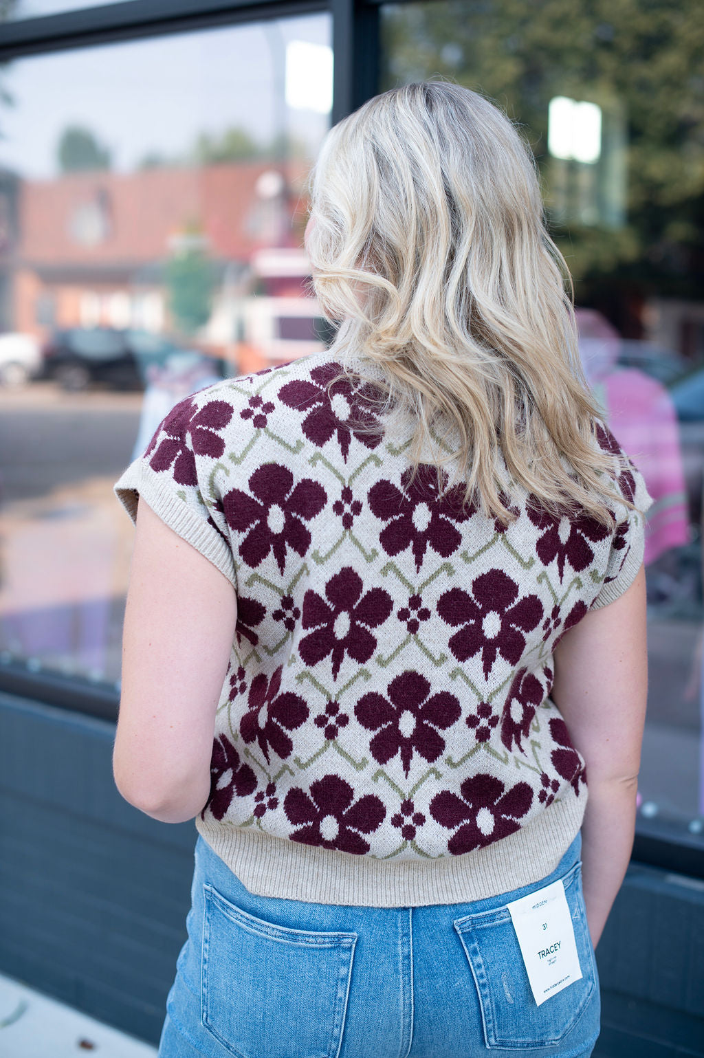 Wine Floral SS Cream Sweater Vest