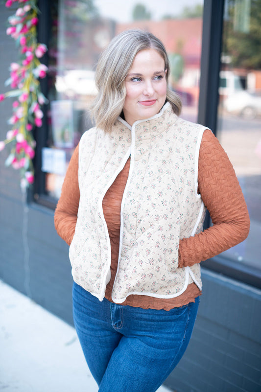 Floral Taupe Quilted Vest