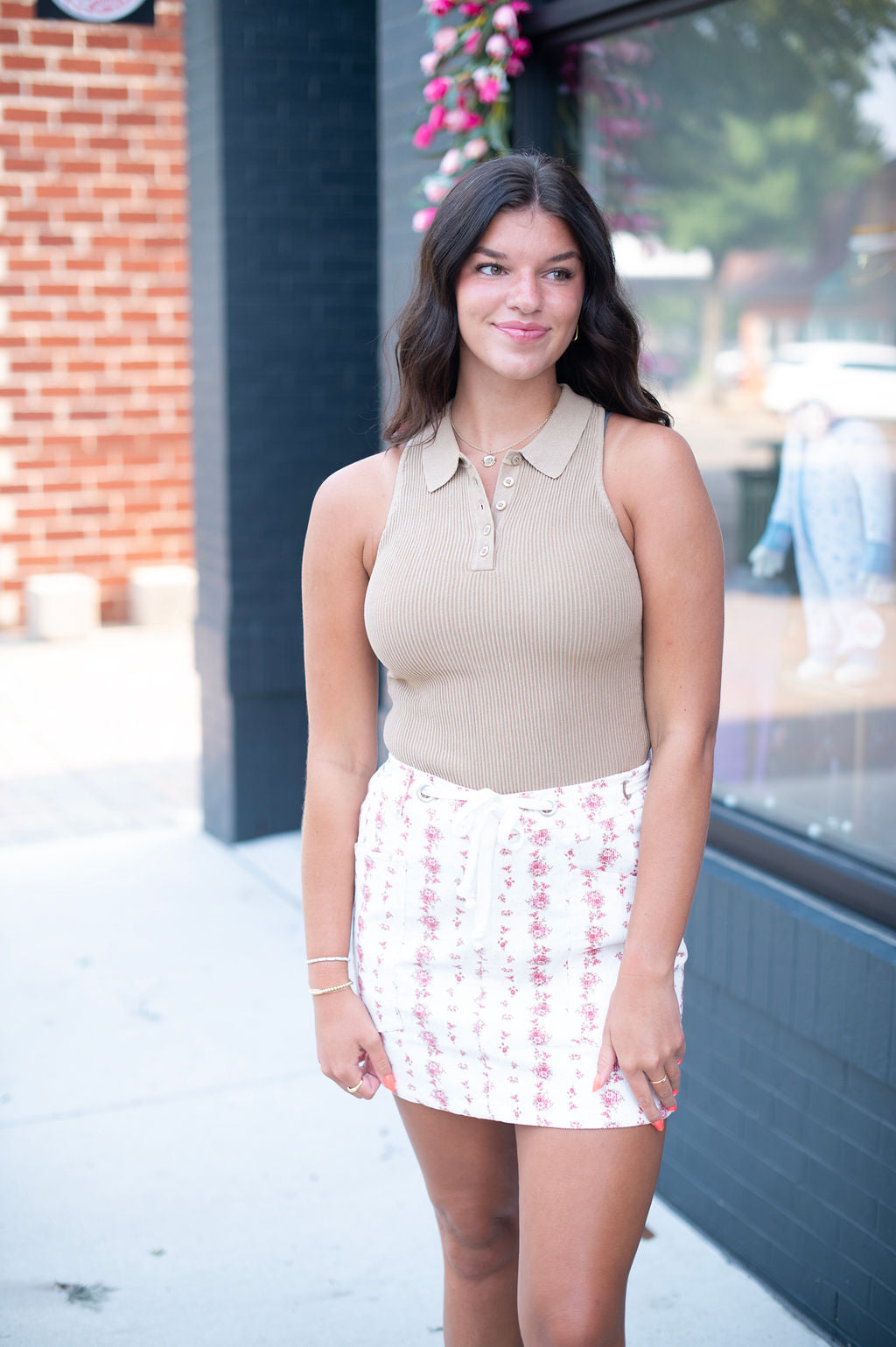Floral Print Corduroy Mini Skirt