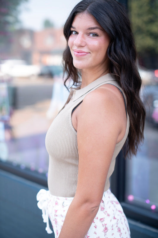 Taupe Lined Collared Tank
