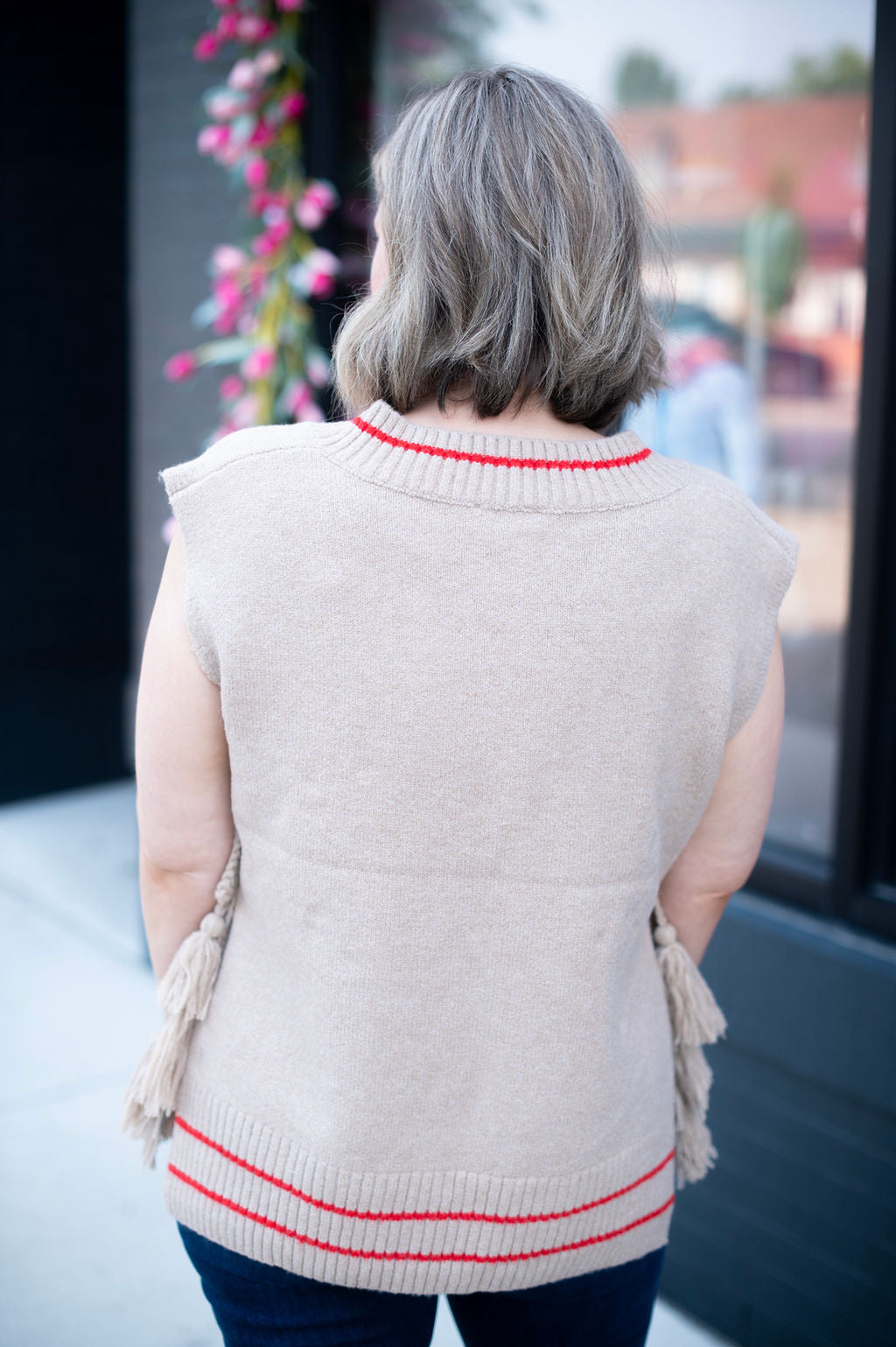 Taupe + Red Tie Sweater Vest