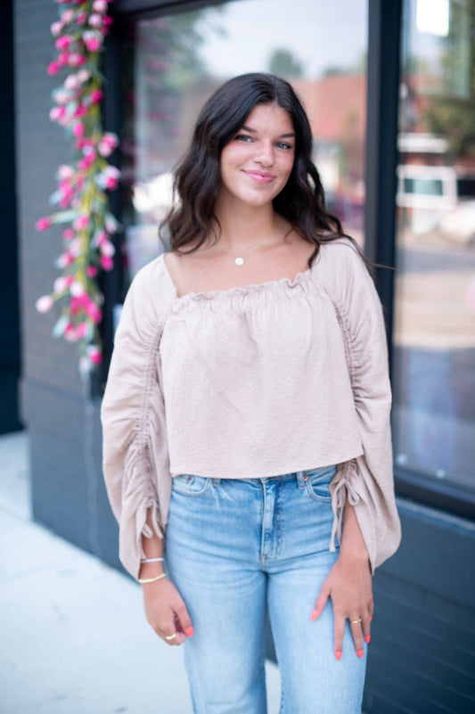 Sandstone Woven Tie Blouse