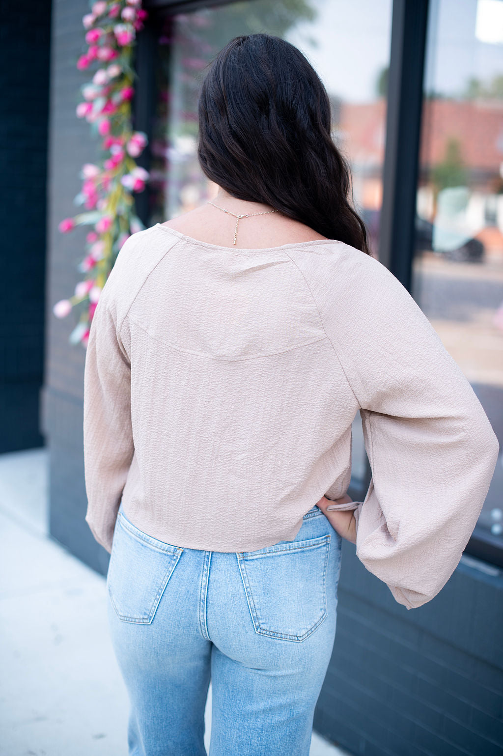 Sandstone Woven Tie Blouse