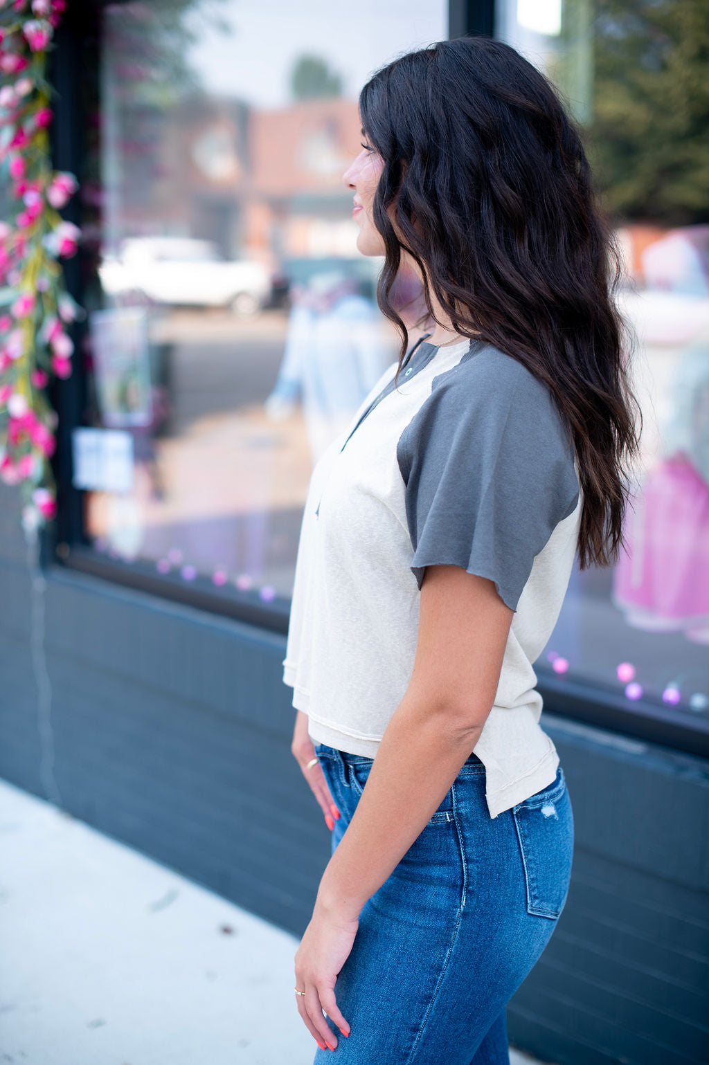 Basic Charcoal + Cream Colorblock Henley