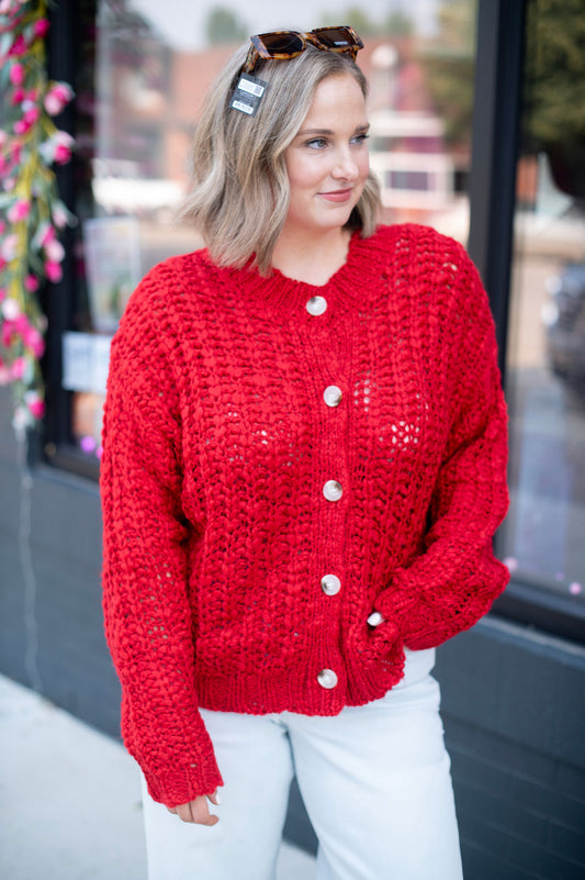 Red Chunky Snit Sweater