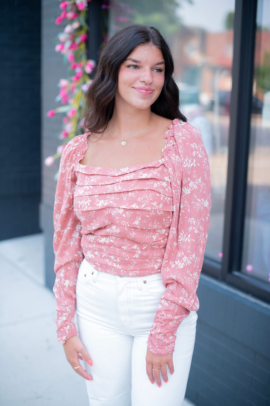 Rose Floral Square Neck Blouse