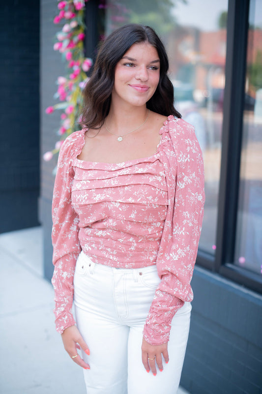 Rose Floral Square Neck Blouse