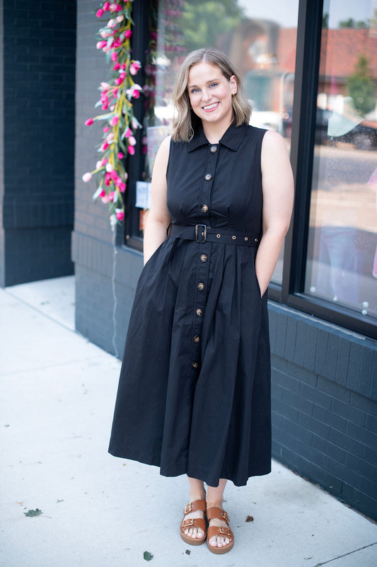 Sleeveless Belted Midi Dress