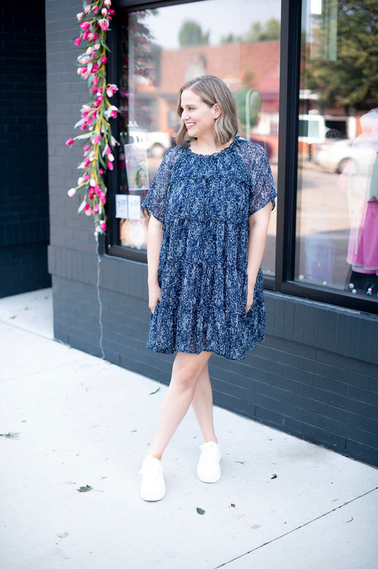 Navy Ditsy Floral Sheer Dress