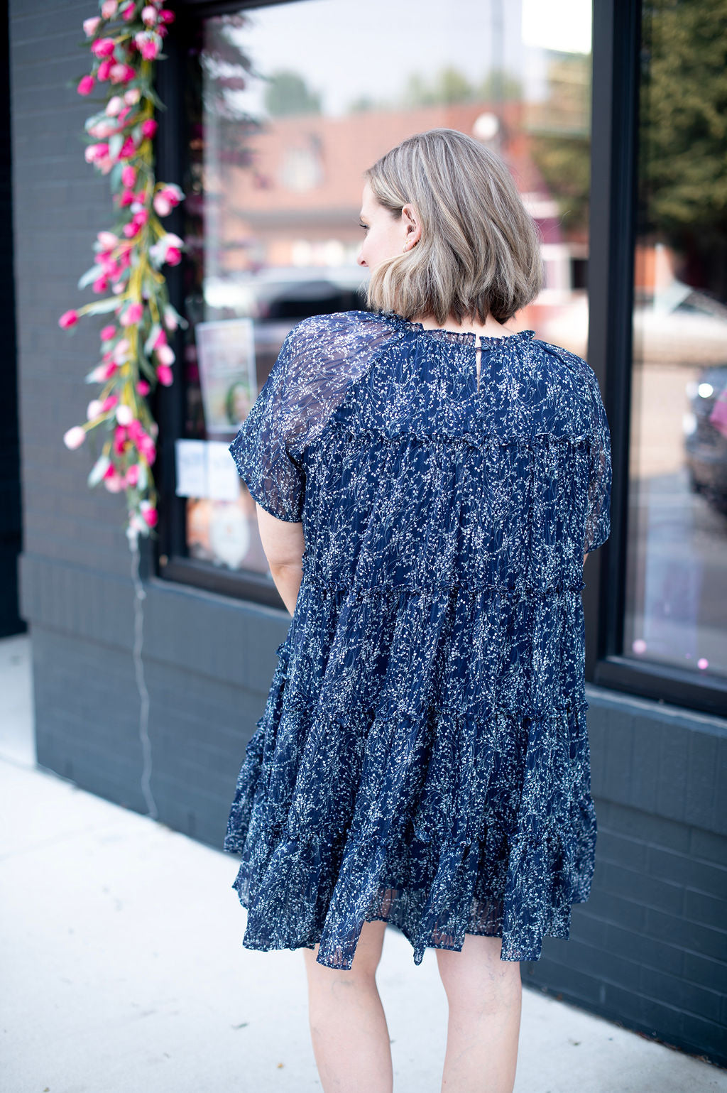 Navy Ditsy Floral Sheer Dress