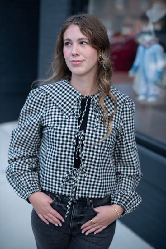 Black + White Gingham Blouse