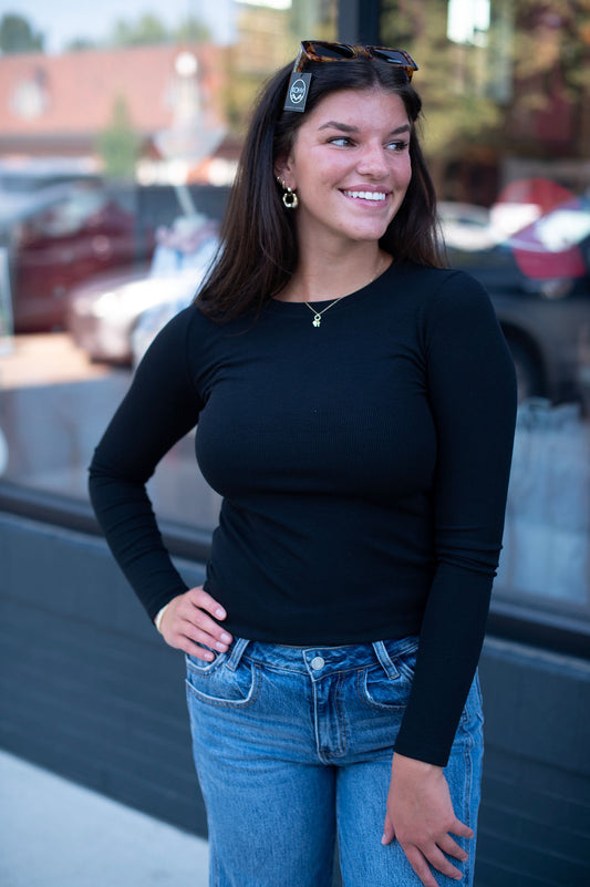 Round Neck Ribbed Tee-asst colors