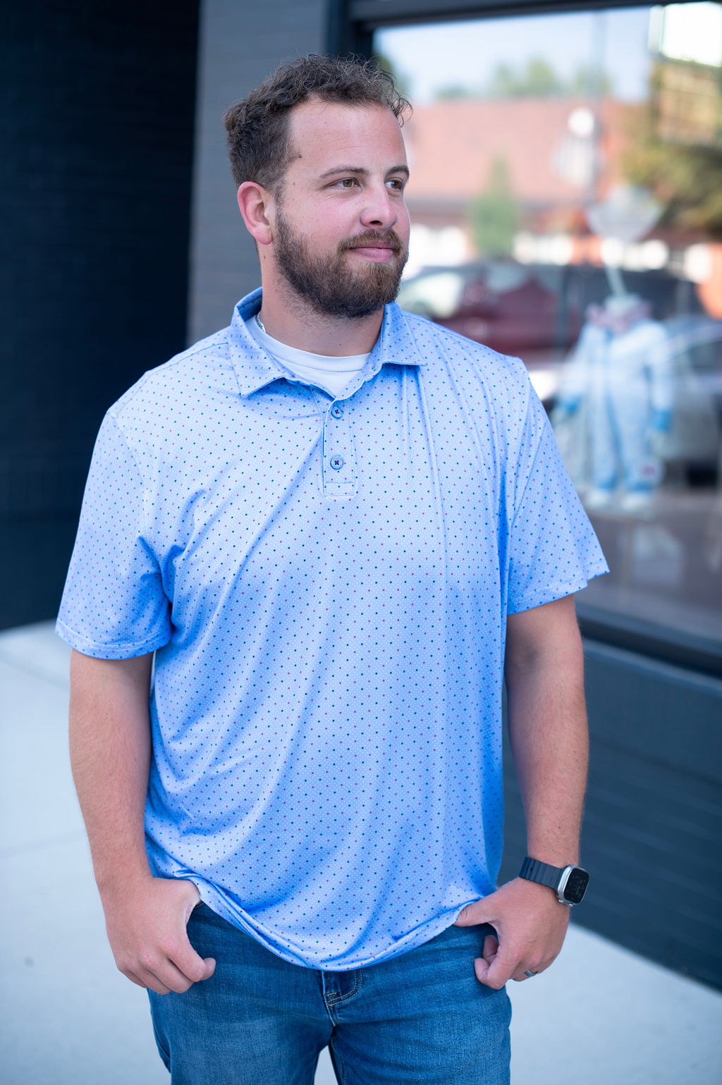 Flag + Anthem Blue Star Dot Performance Polo