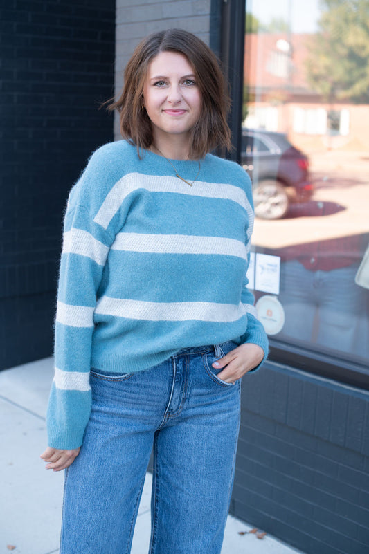 Aqua Blue Stripe Sweater