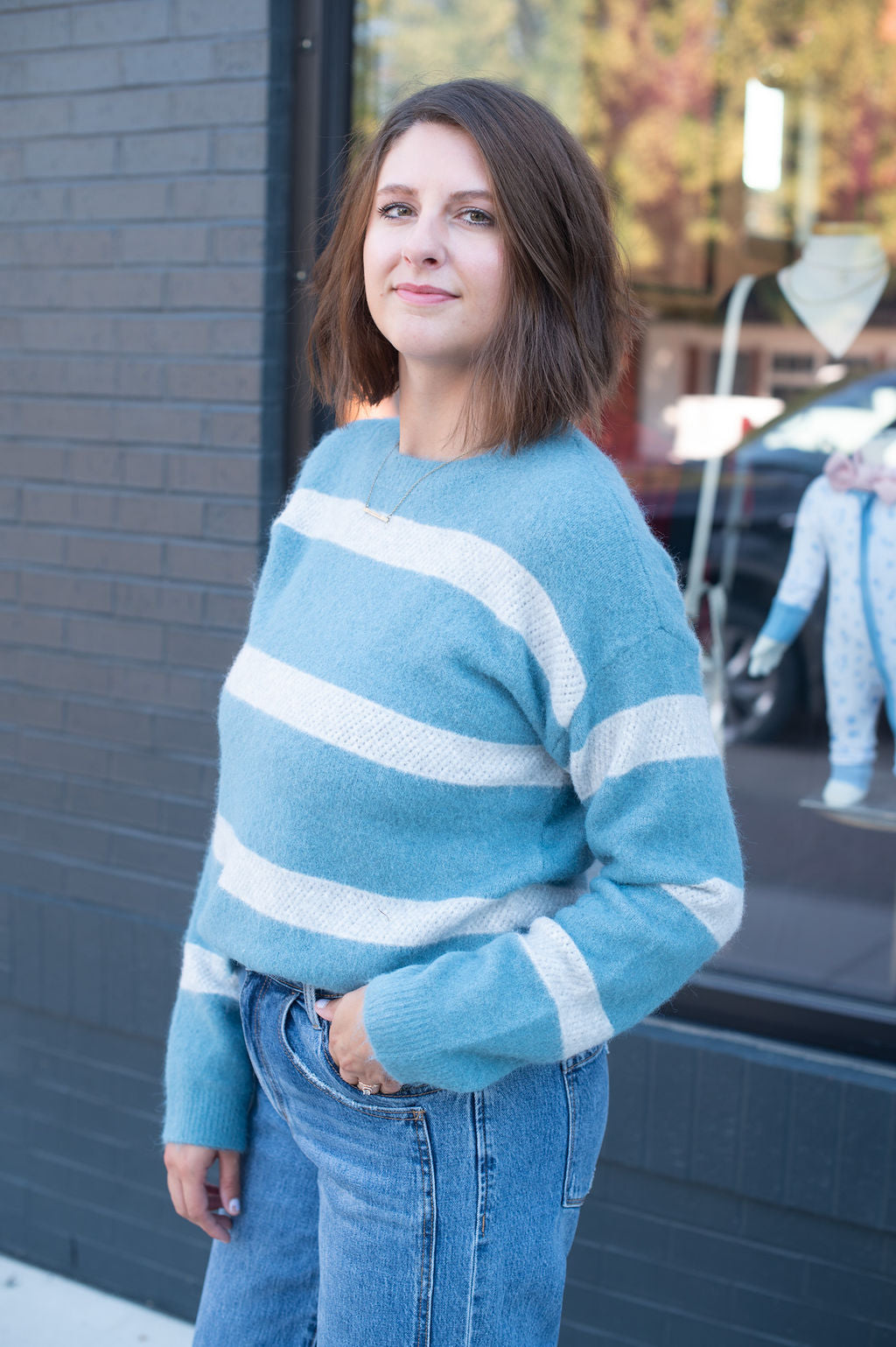 Aqua Blue Stripe Sweater