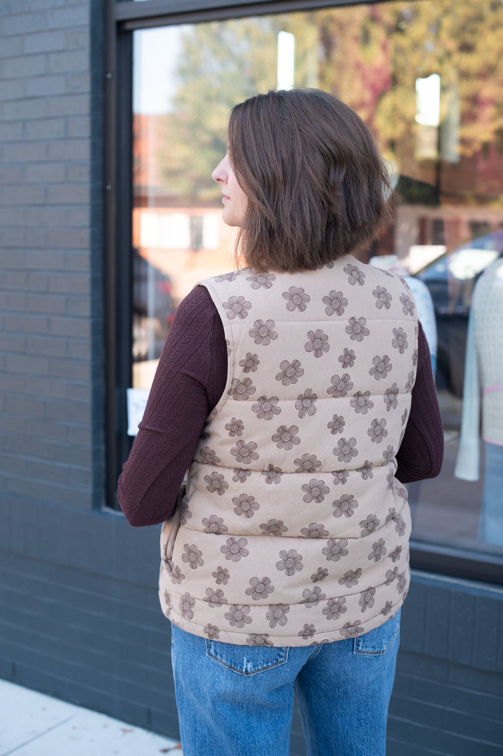 Maroon Floral Zip Vest