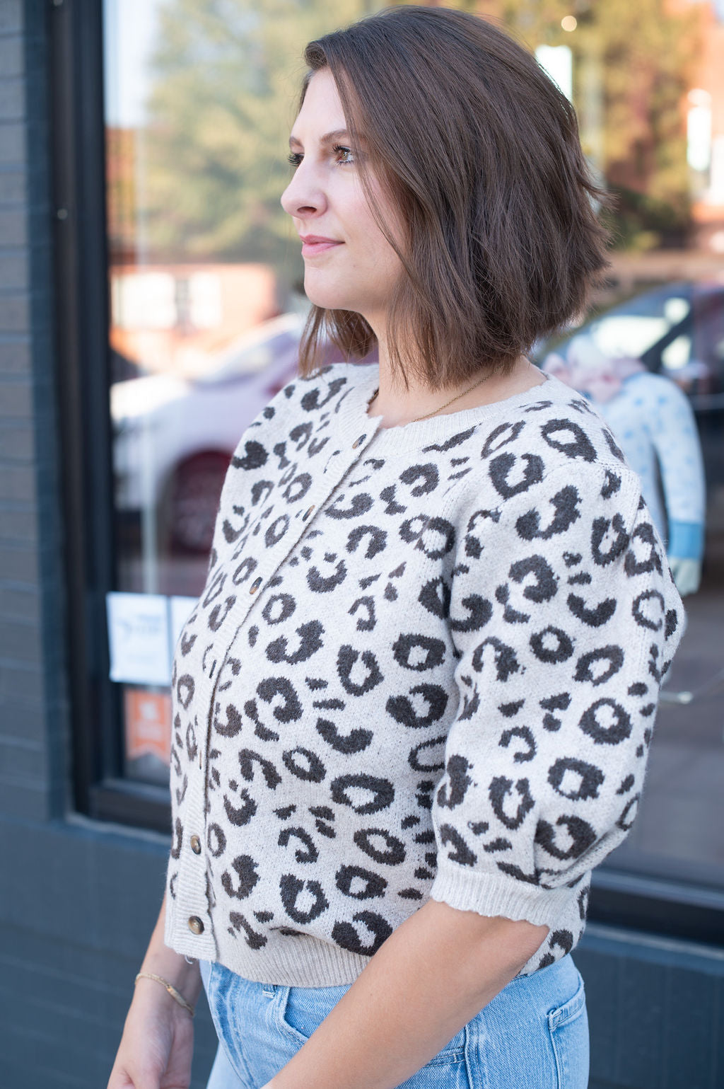Short Sleeve Leopard Sweater