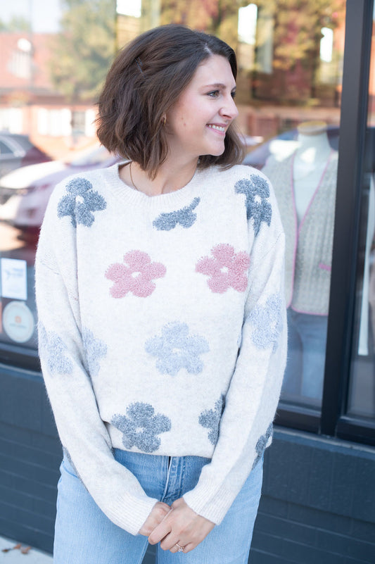 Beige Floral Sweater