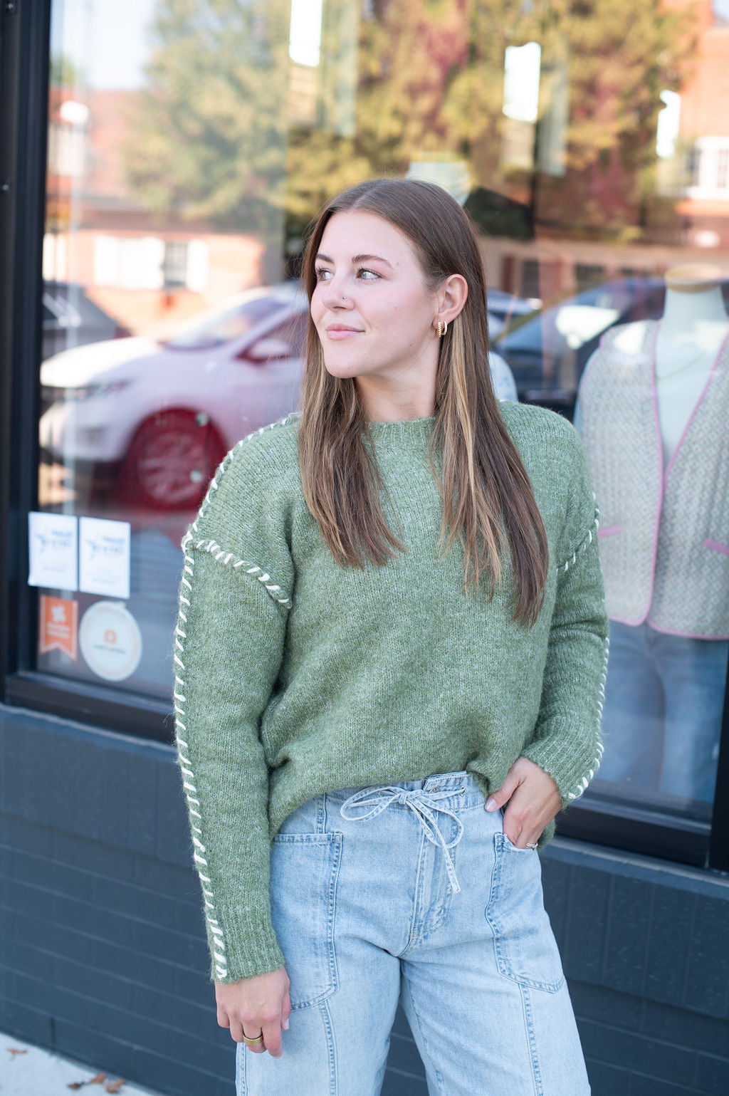 Olive Stitch Detail Sweater