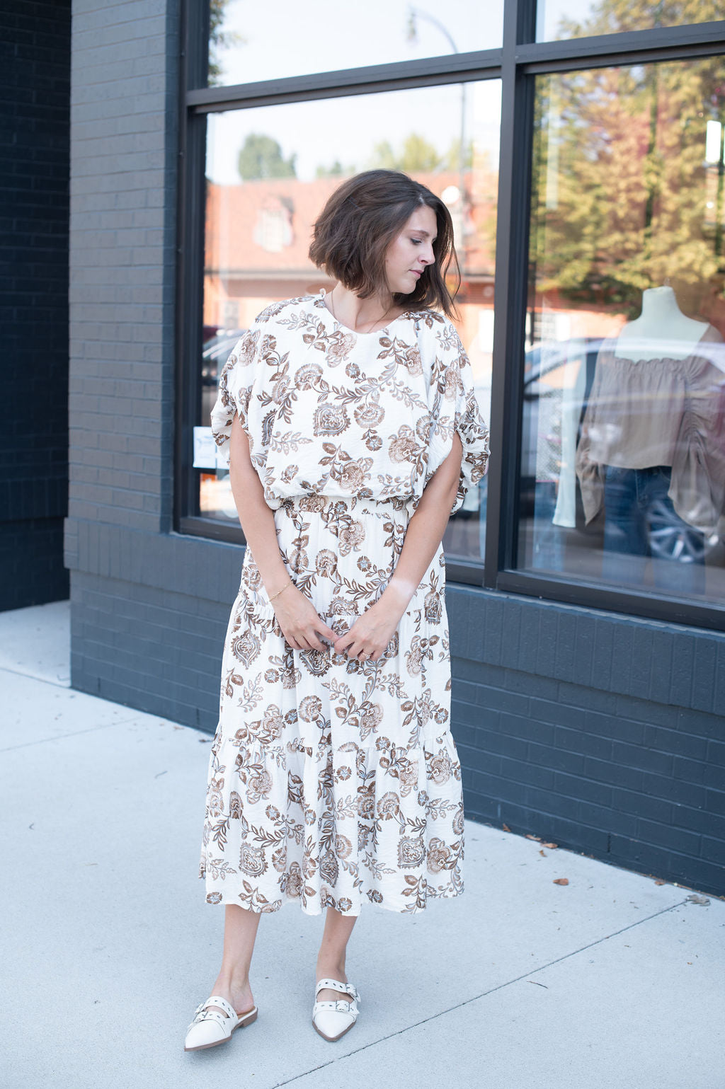 Cream + Brown Floral Print Skirt Set