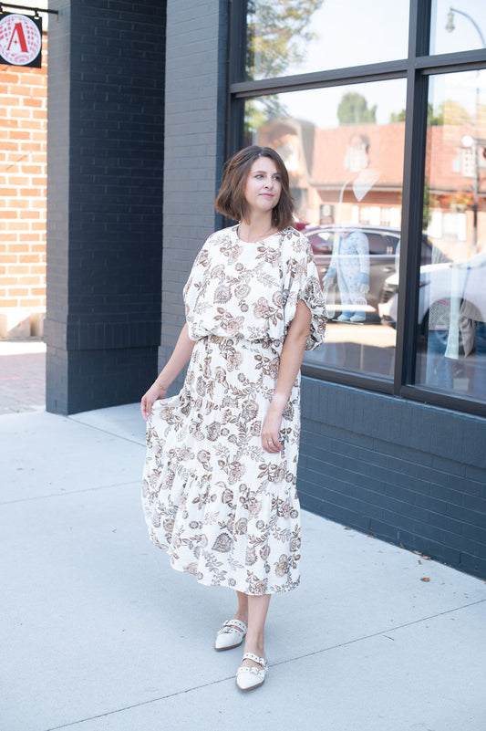 Cream + Brown Floral Print Skirt Set