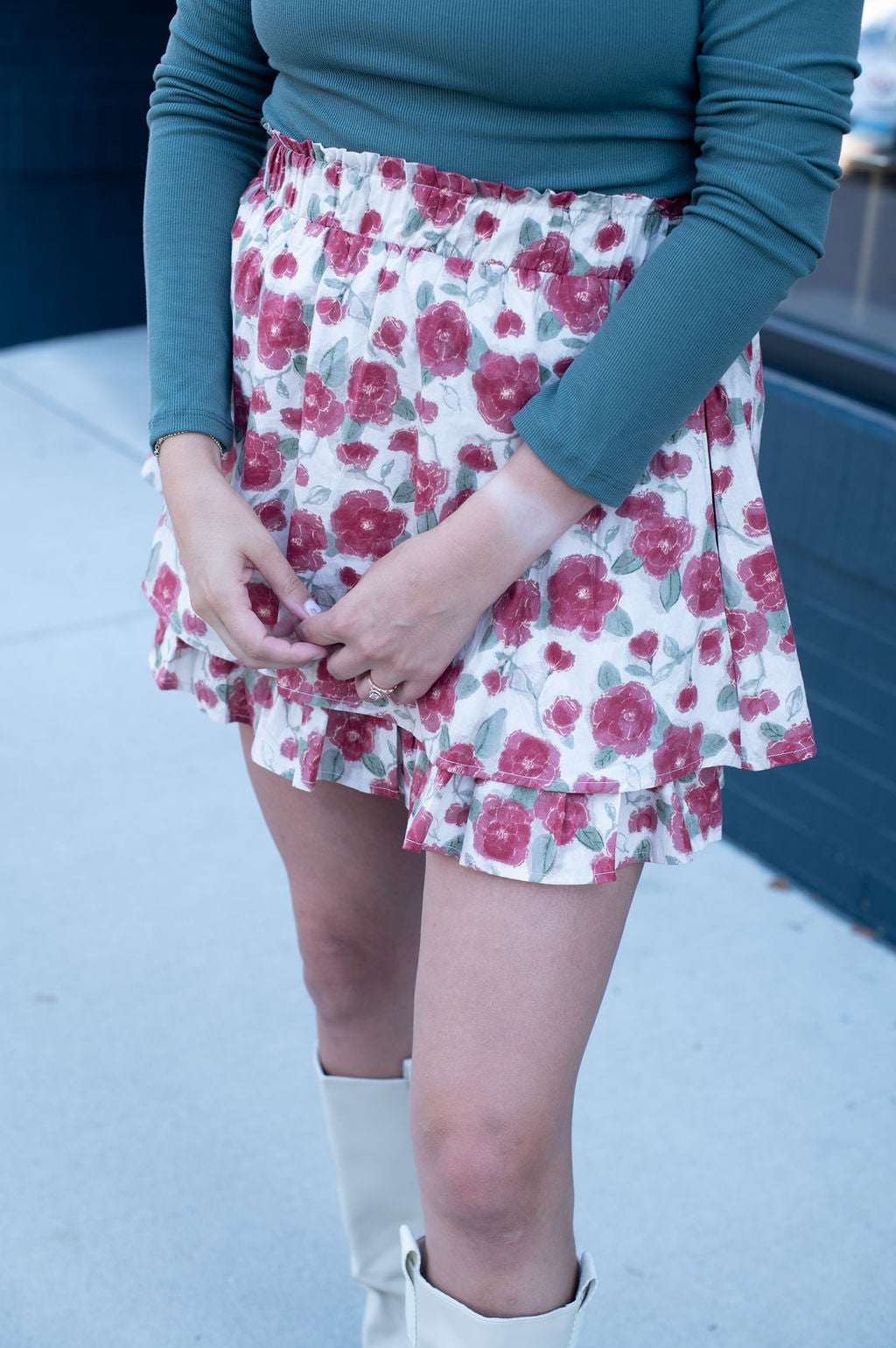 Floral Print Layered Ruffle Hem Mini Skirt