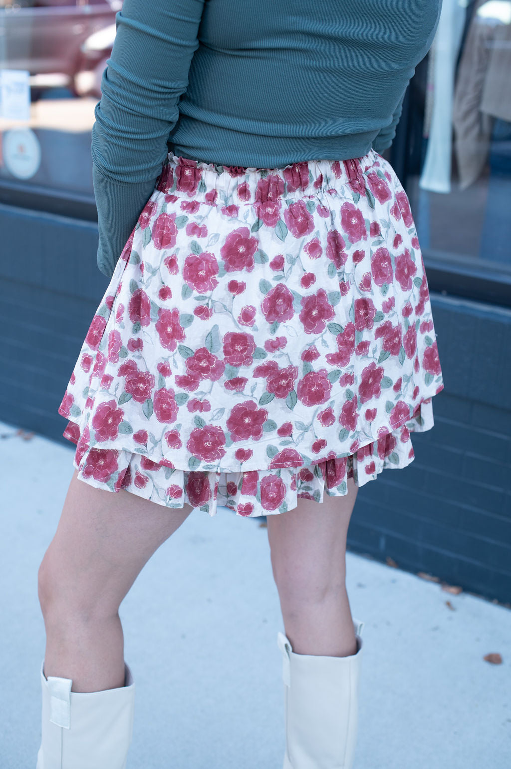 Floral Print Layered Ruffle Hem Mini Skirt