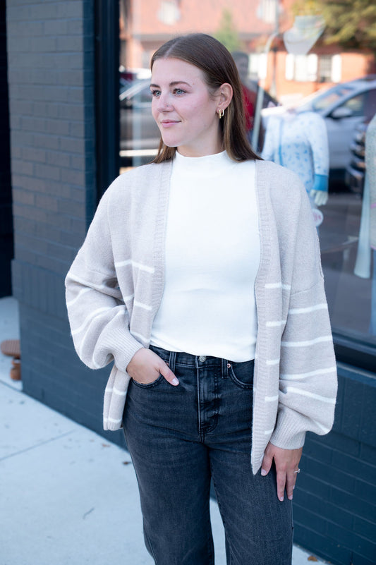 Khaki Stripe Oversized Cardigan